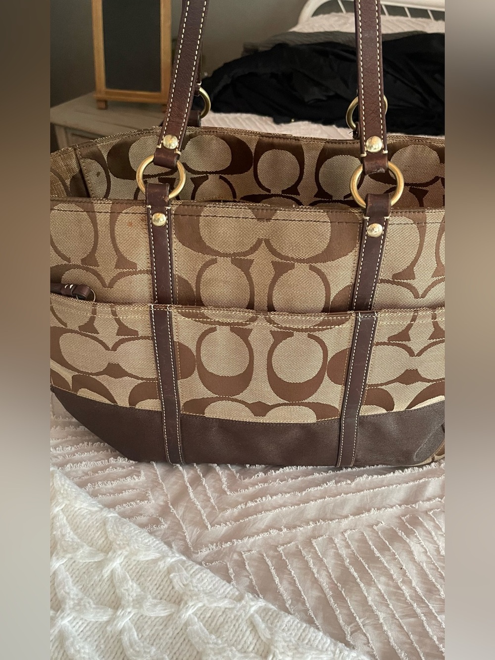 Coach Signature Canvas and Leather Tote Bag in Brown - Picture 8 of 14